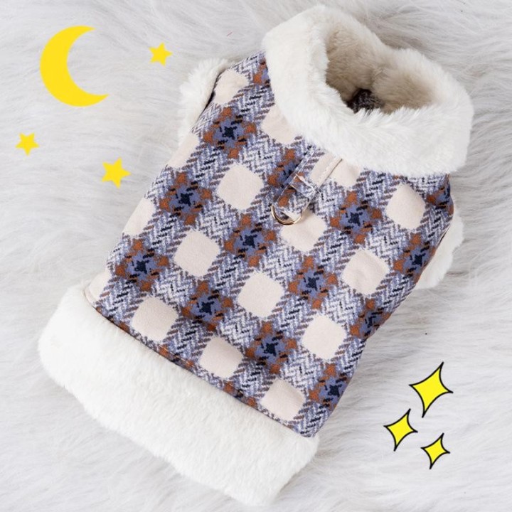 Hundemantel für Herbst und Winter, warme Kleidung, Wildleder, verdickter Plüsch, kann mit Traktionskleidung verbunden werden,