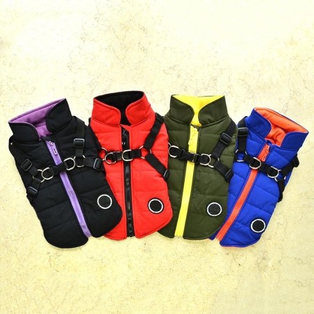 Winter-Hundekleidung, wasserdichte Hundeweste, französische Bulldoggenjacke, Chihuahua-Haustierkleidung mit Geschirr für klei