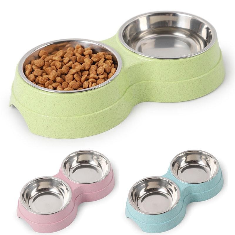 Katze Welpen Fütterung Liefert Doppel Pet Schüsseln Hundefutter Wasser Feeder Edelstahl Pet Trinken Feeder Dish Kleine Hund Z