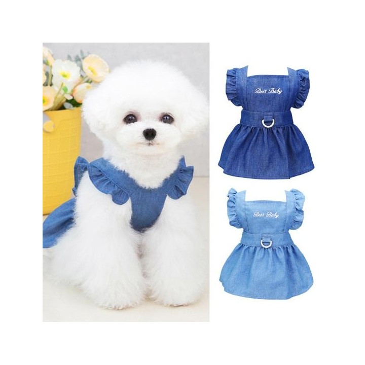 Weicher Hunderock, schöner Pullover, Puffärmel, Sommer-Kitty-Kleidung, Outfits XL hellblaue