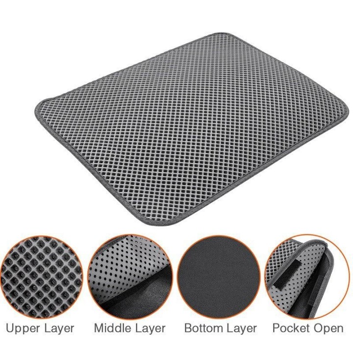Doppelschicht-Katzenstreumatte, Fangmatte, wasserdicht, Eva, waschbar, Teppich, Kucing 30*45cm schwarz