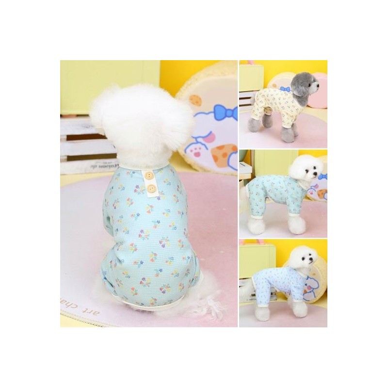 Frühling Sommer Hund Overall Knopf Dekor Blumenmuster Welpen Jammies Weiche Dehnbare 4 Beine Haustier Bekleidung Outfits für