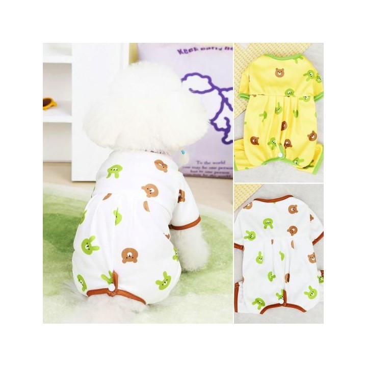 Hunde-Overall mit Rundhalsausschnitt, Muster für Haustiere, süßer Bären-Strampler, Kostüm, Welpe, Hund L weiß