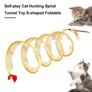 Selbstspielendes Katzenjagd-Spiraltunnelspielzeug, S-förmiger, faltbarer Katzentunnel mit Quasten, Glöckchen und pelzigen Bäl