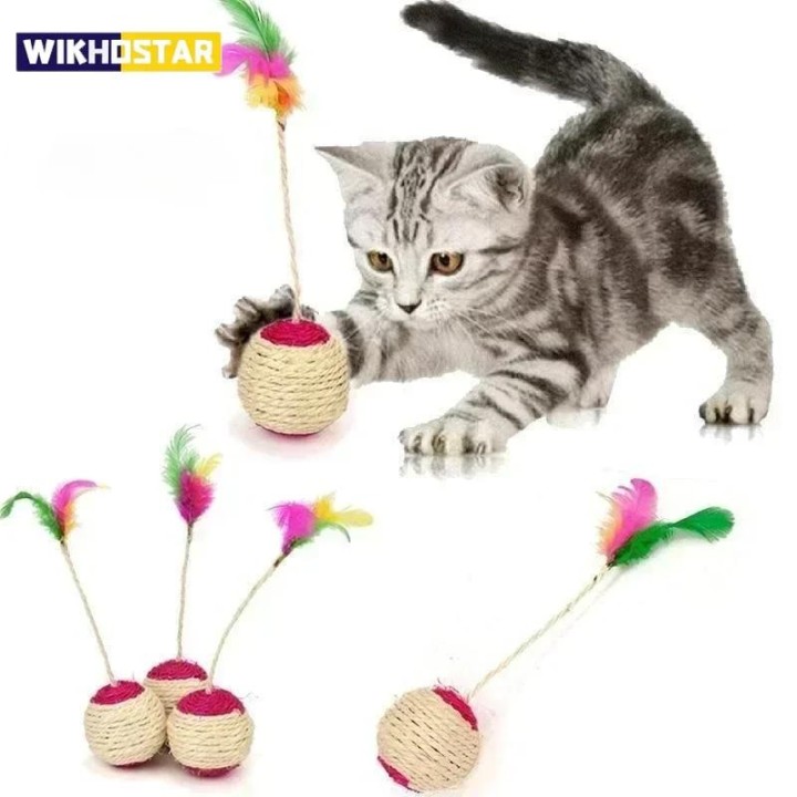 1Pc Katzenspielzeug Sisal Kratzball Training Interaktives Spielzeug für Kätzchen Haustier Katzenbedarf Federspielzeug Katzens