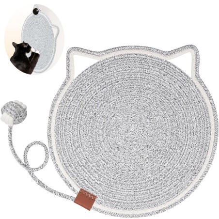 Kratzmatte für Katzen, natürliches Baumwollseil, 48 cm, rund, horizontal, für den Boden, zum Schutz von Möbeln weiß