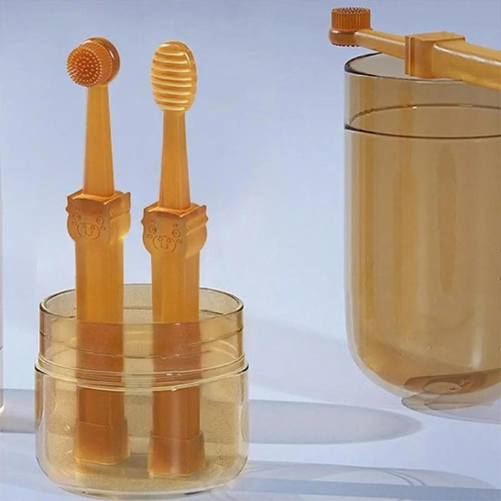 2 Stück Hundezahnbürste aus Kunststoff, Haustierzahnbürste mit weichem Zungenschaber aus Silikon, Massage-Mehrwinkel-Reinigun