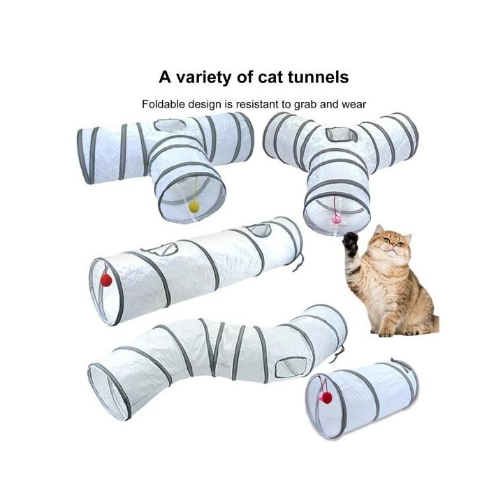 Katzentunnelspielzeug, S-förmig, T-förmig, Y-förmig, gerade, zusammenklappbar, interaktiver Haustiertunnel mit Spielball, lei