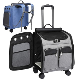 2-in-1 großer Haustier-Rucksack, Katzenbuggy, Haustier-Transportbox mit Rädern, tragbare, faltbare Haustiertasche mit Spursta