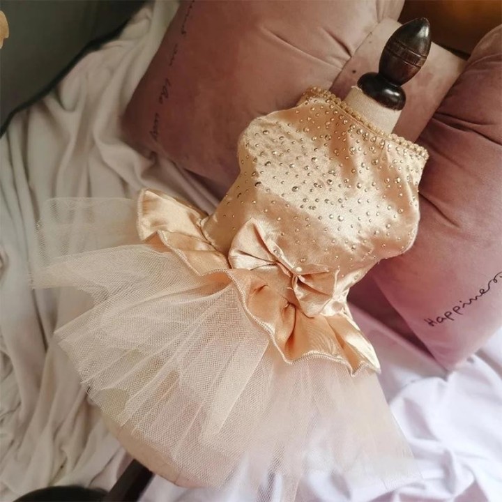 Niedliche Hundekleider für Welpen mit Schleife, Gazerock, Pailletten, Prinzessinnen-Kleidung für Haustiere, Bekleidung, Hunde