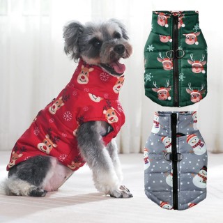 Warme Hundekleidung für kleine mittelgroße Hunde Katzen Herbst Winter Winddichte Welpenjacke mit Weihnachtsdruck Schnauzer Yo