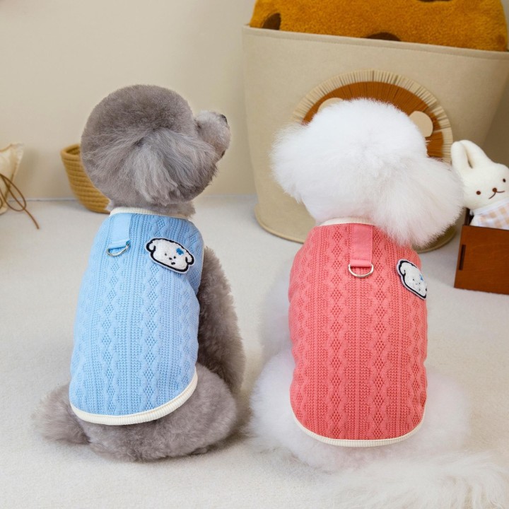 Gestreifter Plüschmantel für Haustiere, süßer Hundemantel zum Zuknöpfen, kleiner Katzenpullover, bequeme Teddypulloverweste,