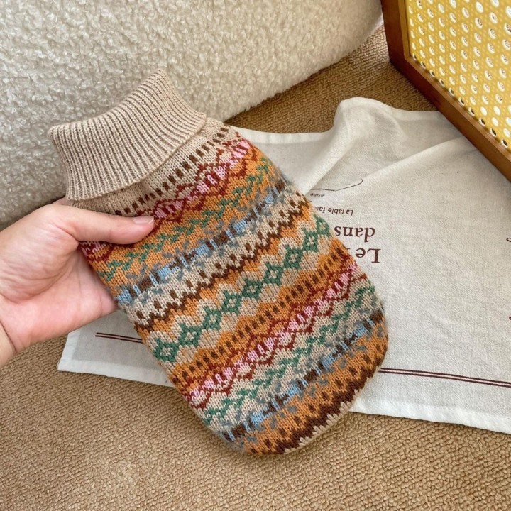 Haustier-Retro-Streifenpullover Herbst/Winter Neue Haustierkleidung Katze und Hund Hoher Kragen Weihnachtspullover Hundekleid