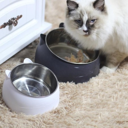 Katzen- und Hundenapf, 15 Grad geneigt, Katzennapf aus Edelstahl, Schutz des Halses, Futterspender für Welpen und Katzen, rut