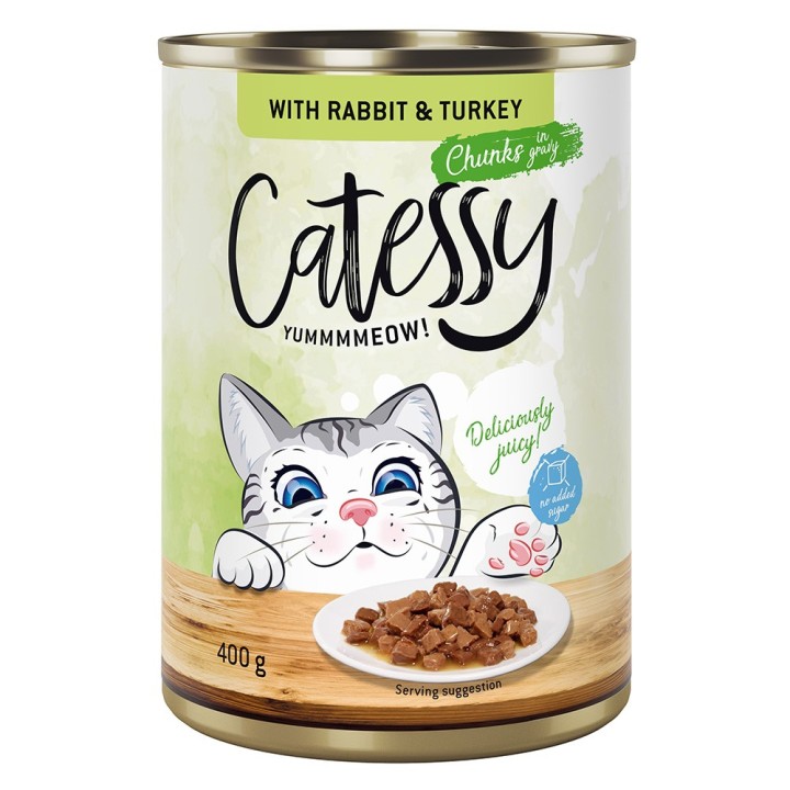 Catessy Häppchen in Sauce oder Gelee 12 x 400 g - mit Kaninchen und Truthahn in Sauce