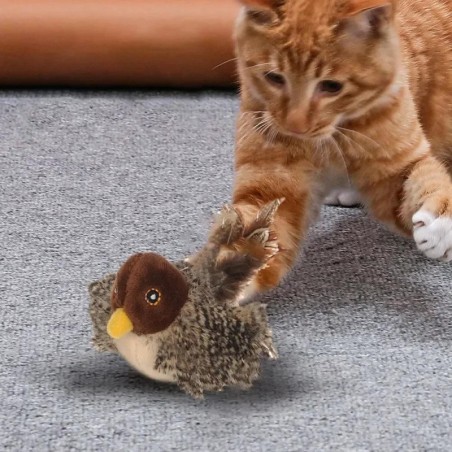 Interaktives Katzenspielzeug, fliegender Vogel, Katzenspielzeug mit flatternden Flügeln, Spatz, Katzenminze-Spielzeug, lebend