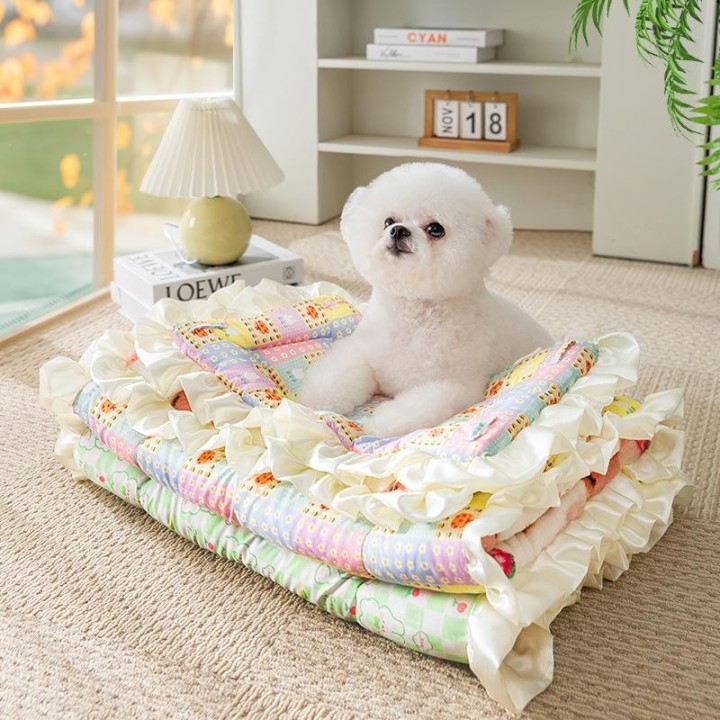 Koreanische bedruckte Spitze Vier-Jahreszeiten-Matte Hundematte Katze Home Daily Reversible Mat Decke Haustier S（40*22cm）