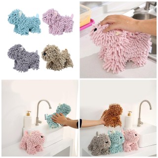 Cartoon-Hund Chenille-Handwischpuppe Küche und Bad Multifunktionales Tier-Handwischtuch Plüschspielzeug grün