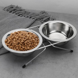 Neue Fütterung Edelstahl Katze Schüssel Hund Schüssel Mit Ständer Doppel Schüsseln Haustier Geschirr Haustier Schüssel 13cm