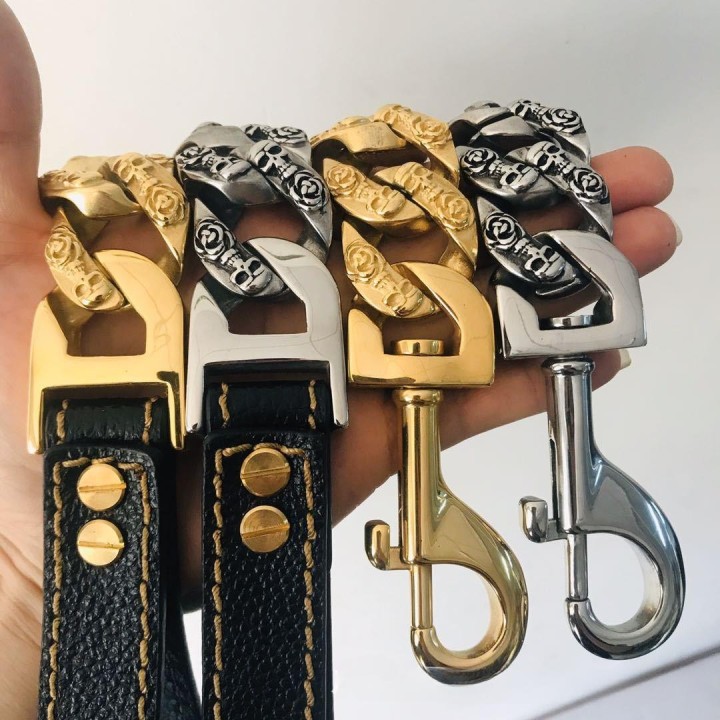 Edelstahl Hundeleine Halsband Halsband Hundeleine Mittelgroße und große Hundeleine 32mm*70CM silber