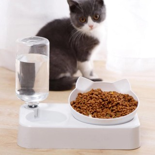 Futternapf für Haustiere, automatischer Futternapf für Hunde und Katzen, mit Wasserspender, Doppelnapf zum Trinken, erhöhter