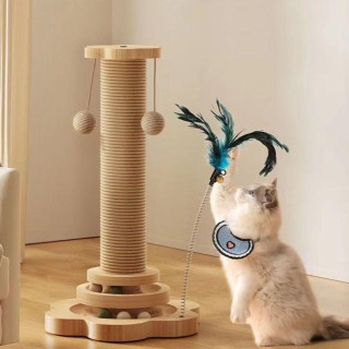 Katzenspielzeug für Haustiere, massives Holz, Katzen-Drehteller, lustige Katzen-Stick-Bälle, langlebiges Sisal-Kratzbrett, Ka