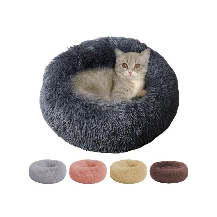 Beruhigendes Hundebett, waschbar, rund, weiches Hundenest mit rutschfester Unterseite, flauschiges Haustierbett aus Plüsch un