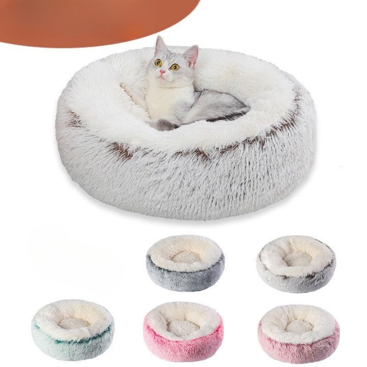 Winter Plüsch Zweifarbige Hundehütte Runde Katzenhütte Schlafen Bequeme Haustierhütte Plüsch Rutschfestes Nest 40cm