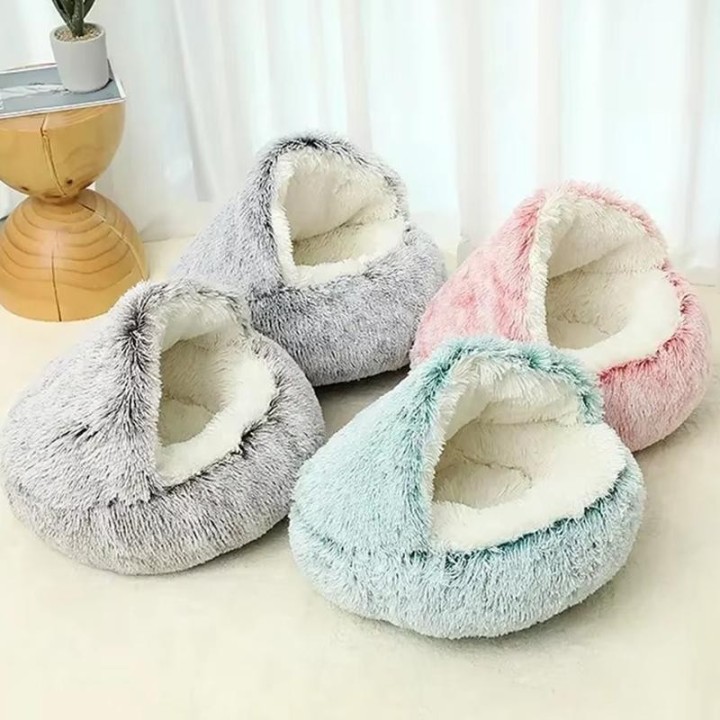 2-in-1-Haustierbett für den Winter, weiches Plüsch, mit Bezug, rundes Katzenbett, Haustiermatratze, warmes Schlafnest für Kat