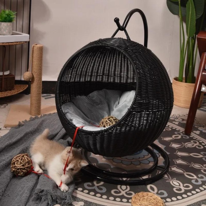 2025New Cane Woven Katzennest Korb Katzenhängematte Plüsch Haustiernest Katzennest Warmes Haustierzubehör Hundebett Couchage