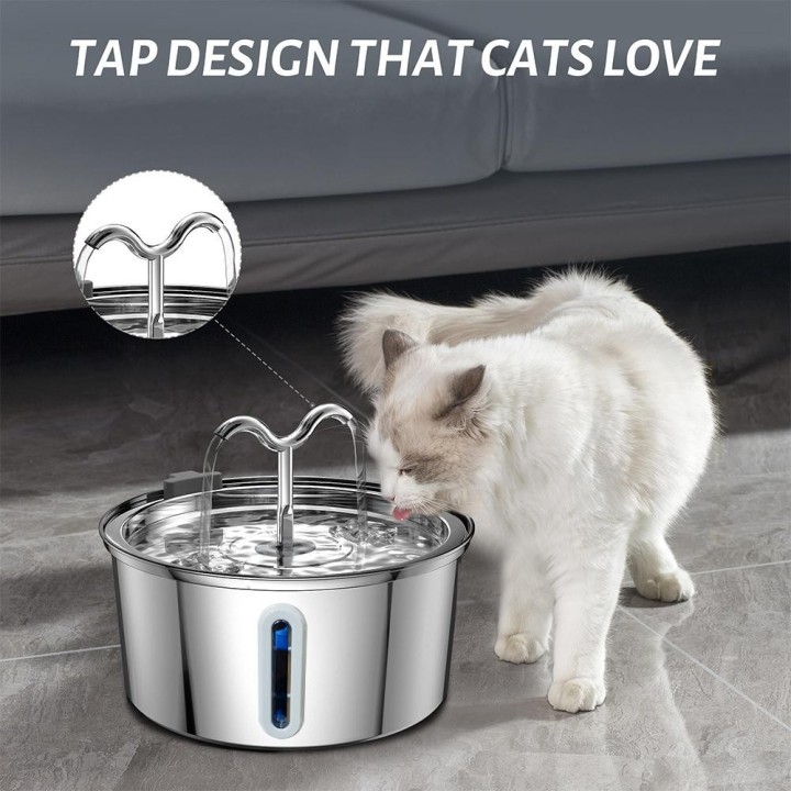 Automatischer Katzenbrunnen, 3,2 l, Edelstahl-Wasserspender für Haustiere, Wasserspender für Hunde mit Füllstandsfenster, gee