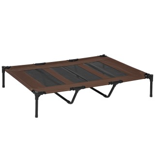 PawHut Hundebett Outdoor Hundeliege 122x92 cm, Katzenbett aus Metall & Oxford-Gewebe, kaffeebraun, idealer Schlafplatz für Ha