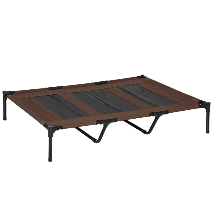 PawHut Hundebett Outdoor Hundeliege 122x92 cm, Katzenbett aus Metall & Oxford-Gewebe, kaffeebraun, idealer Schlafplatz für Ha