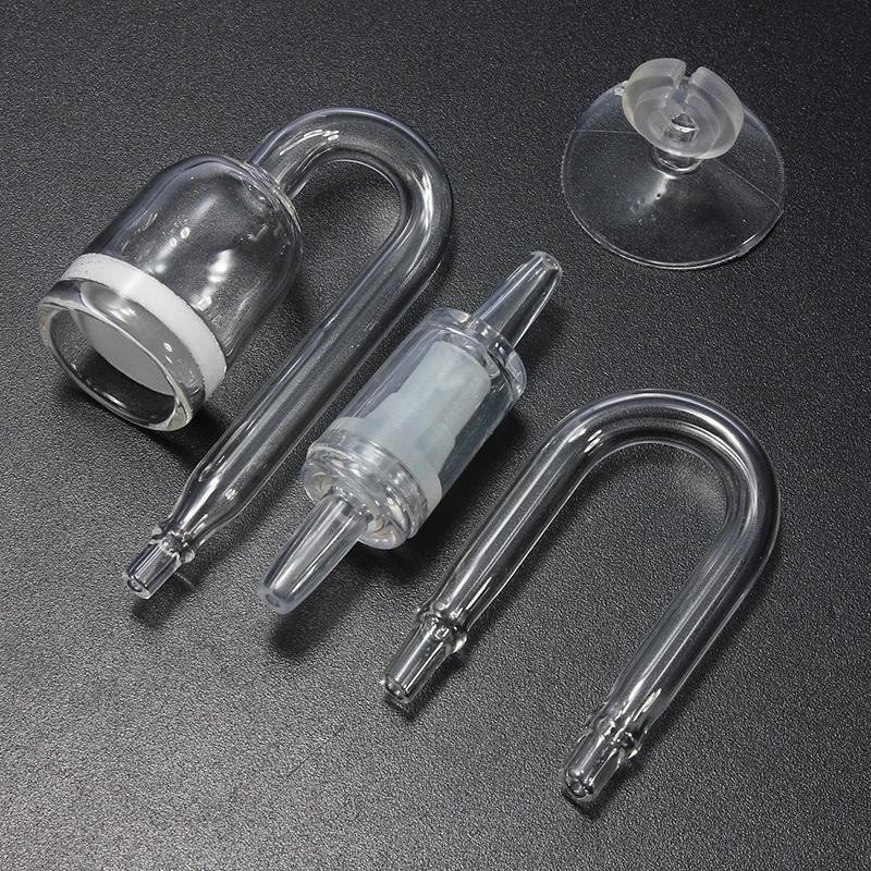 Aquarium CO2 Diffusor Rückschlagventil U-förmiger Glasrohr-Saugnapf für 4 x 6 mm Rohr