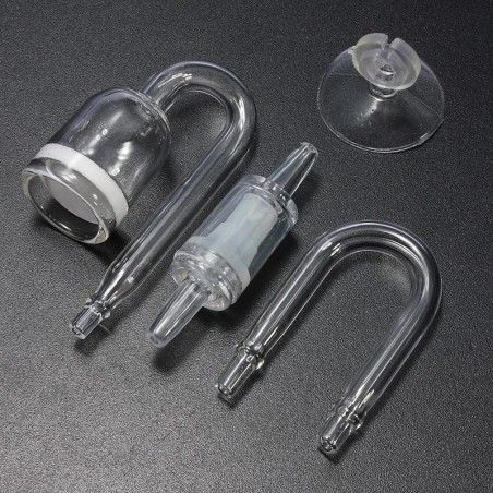 Aquarium CO2 Diffusor Rückschlagventil U-förmiger Glasrohr-Saugnapf für 4 x 6 mm Rohr