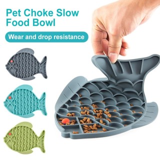 Pet Slow Fish Bowl Choking Feeder Dog Anti Food Feeding Plate Dish blau
