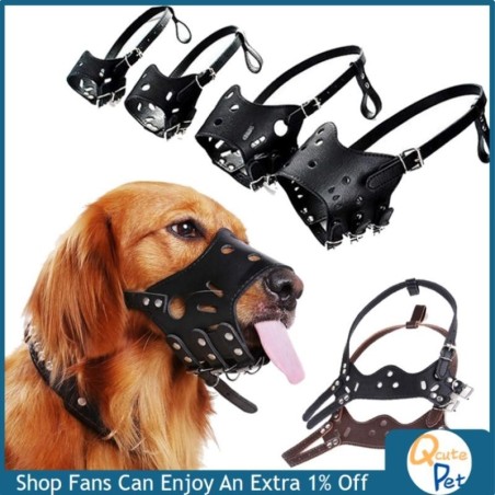 Maulkorb für Hunde, verstellbar, atmungsaktiv, aus PU-Leder, verhindert Beißen, Bellen, Kauen, für kleine, mittelgroße und gr