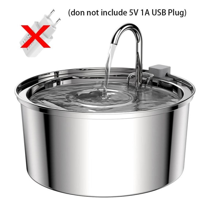 3,2 l Katzenwasserspender aus Edelstahl mit leiser Wasserpumpe, Filter, Getränkespender für Katzen und Hunde, Trinkbrunnen, S