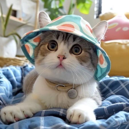Niedlicher Katzen-/Hundehut mit freiliegenden Ohren, Sommer-Sonnenschutz für Haustiere, deutscher Katzen-/Hundefischerhut S