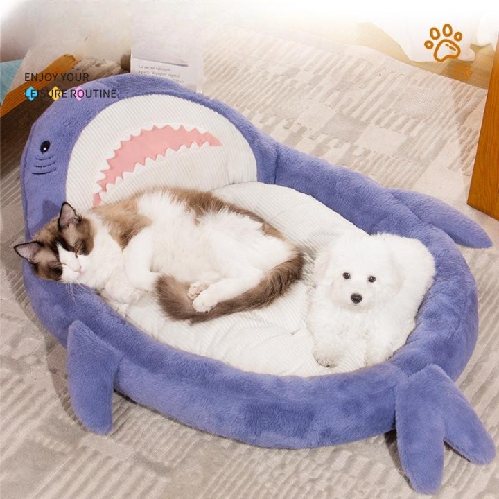 Neu Niedlichen Hai Isomatte Bett Hundenest Katzennest Bequem Herbst und Winter Warm Verdickt Haustiernest S (50 * 40)