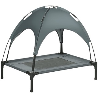 PawHut Hundeliege Outdoor mit Dach, erhöhte, atmungsaktive Taftstoffliege in Grau 76x61x73cm für komfortable Tierhaltung   Ao