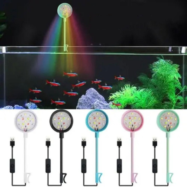USB-Stecker Aquarium Mini Lampe LED Fischglas Landschaftsbau Fisch Tank Farbige Lichter Zubehör schwarz