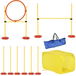 PawHut Hunde Agility Hürden Set Hundetrainings-Set Hindernislauf aus Kunststoff und Polyester Gelb 128 x 23 x 9-100 cm für ak