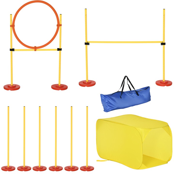 PawHut Hunde Agility Hürden Set Hundetrainings-Set Hindernislauf aus Kunststoff und Polyester Gelb 128 x 23 x 9-100 cm für ak