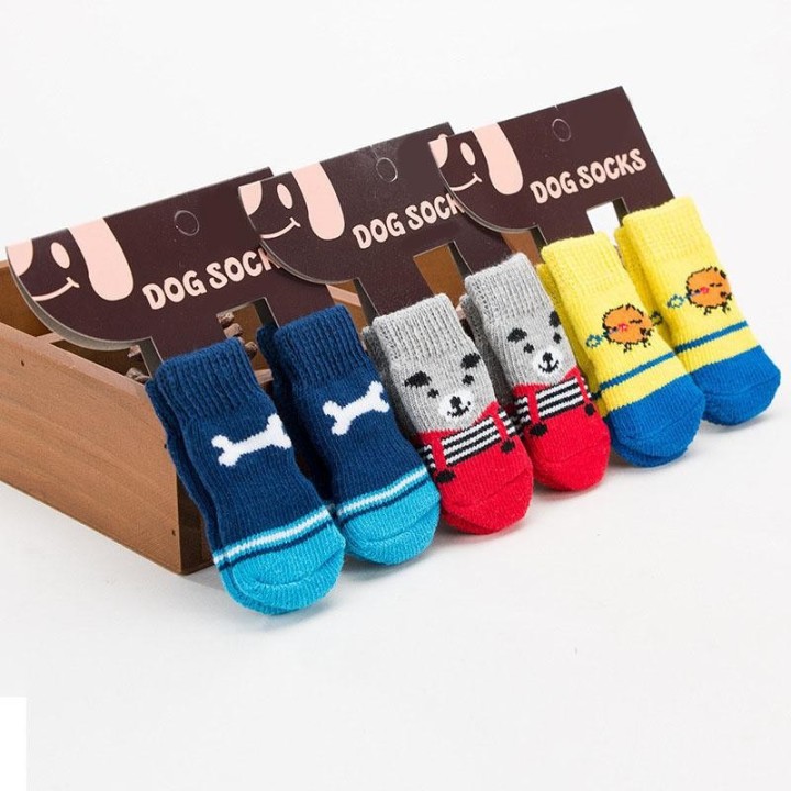 4 Stück warme Welpensocken aus Strick für Haustiere, süße Cartoon-Anti-Rutsch-Socken für kleine Hunde, weiche Haustierschuhe