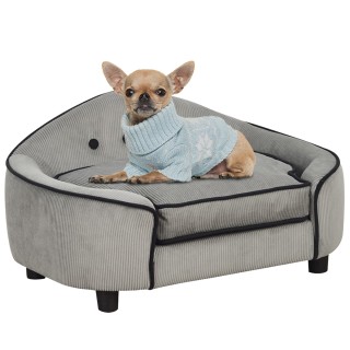 PawHut Hundesofa Gemütliches Hundebett aus Naturholz & Plüsch für kleine Hunde und Katzen 66,5 x 45 x 35,5 cm grau   Aosom.de