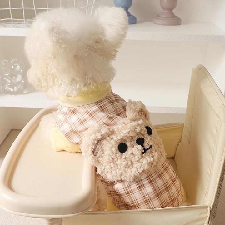 Winterjacke aus Baumwolle für Haustiere mit vier Beinen, karierte Hose mit vier Ecken, verdickter, winddichter, warmer, süßer