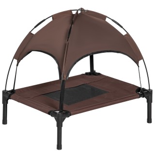 PawHut Haustierbett Outdoor mit Baldachin  Erhöhtes Hundebett, Atmungsaktiver Taftstoff, Kaffee, 61x46x62cm  Aosom
