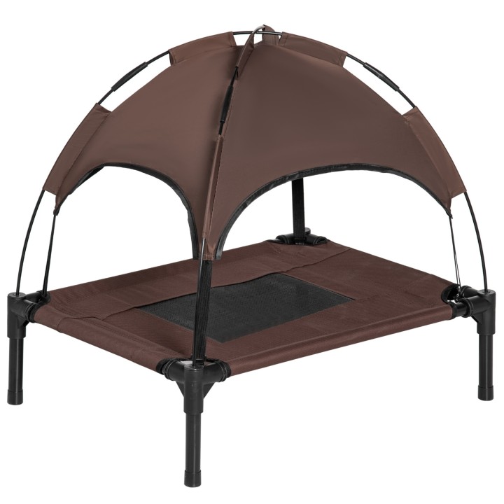 PawHut Haustierbett Outdoor mit Baldachin  Erhöhtes Hundebett, Atmungsaktiver Taftstoff, Kaffee, 61x46x62cm  Aosom