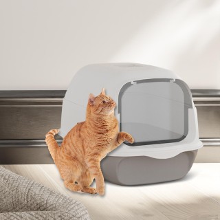 Geschlossene Katzentoilette und Schaufel für alle Arten von leicht zu reinigenden tiefen Toiletten graue